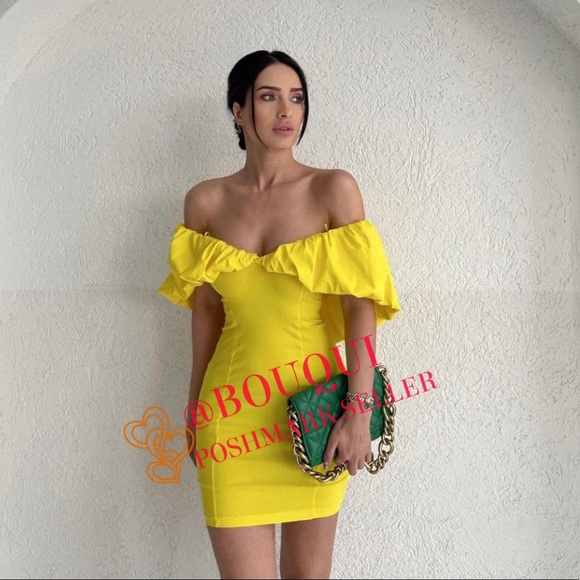 Zara Dresses & Skirts - BLOGGERS FAV ZARA YELLOW RUCHED BALLOON SLEEVES DRESS